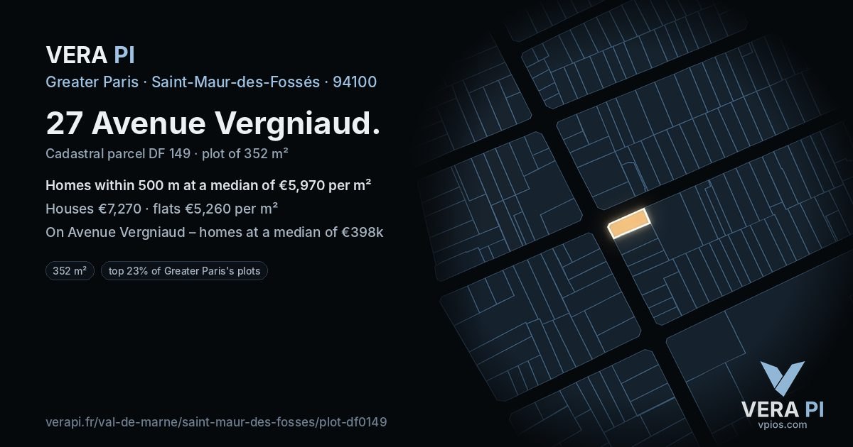 27 Avenue Vergniaud, Saint-Maur-des-Fossés at night – the plot lit, the parcels around coloured by the prices near them