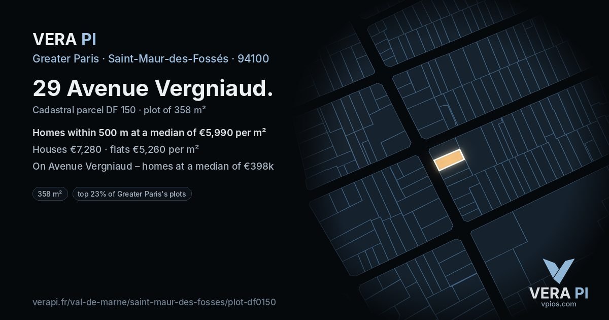 29 Avenue Vergniaud, Saint-Maur-des-Fossés at night – the plot lit, the parcels around coloured by the prices near them