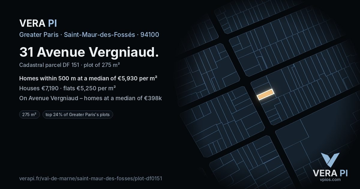 31 Avenue Vergniaud, Saint-Maur-des-Fossés at night – the plot lit, the parcels around coloured by the prices near them