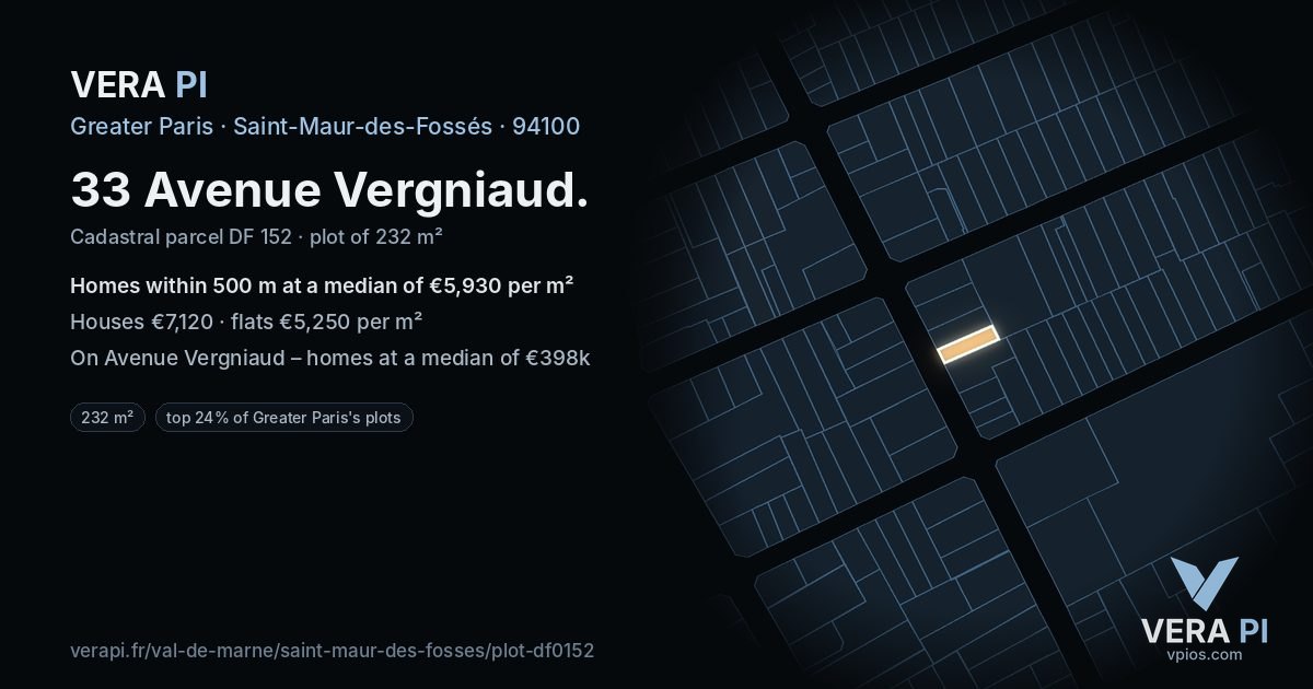 33 Avenue Vergniaud, Saint-Maur-des-Fossés at night – the plot lit, the parcels around coloured by the prices near them
