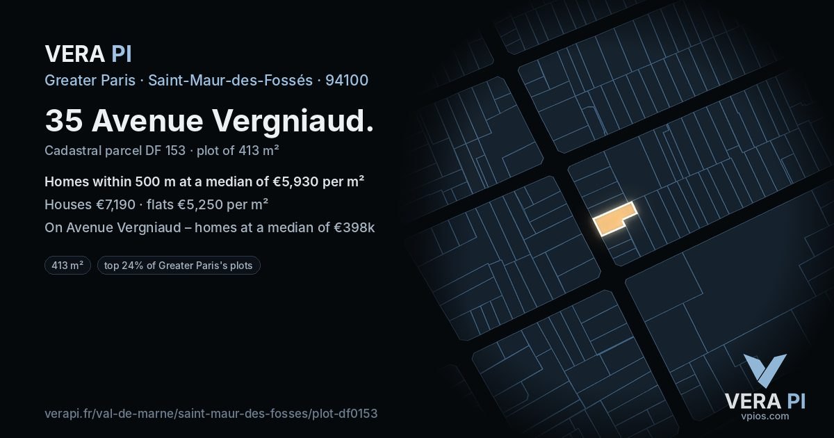 35 Avenue Vergniaud, Saint-Maur-des-Fossés at night – the plot lit, the parcels around coloured by the prices near them