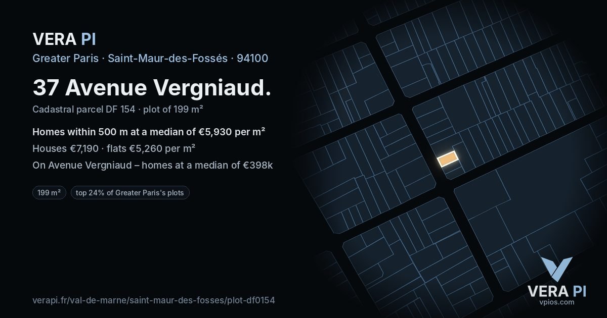 37 Avenue Vergniaud, Saint-Maur-des-Fossés at night – the plot lit, the parcels around coloured by the prices near them