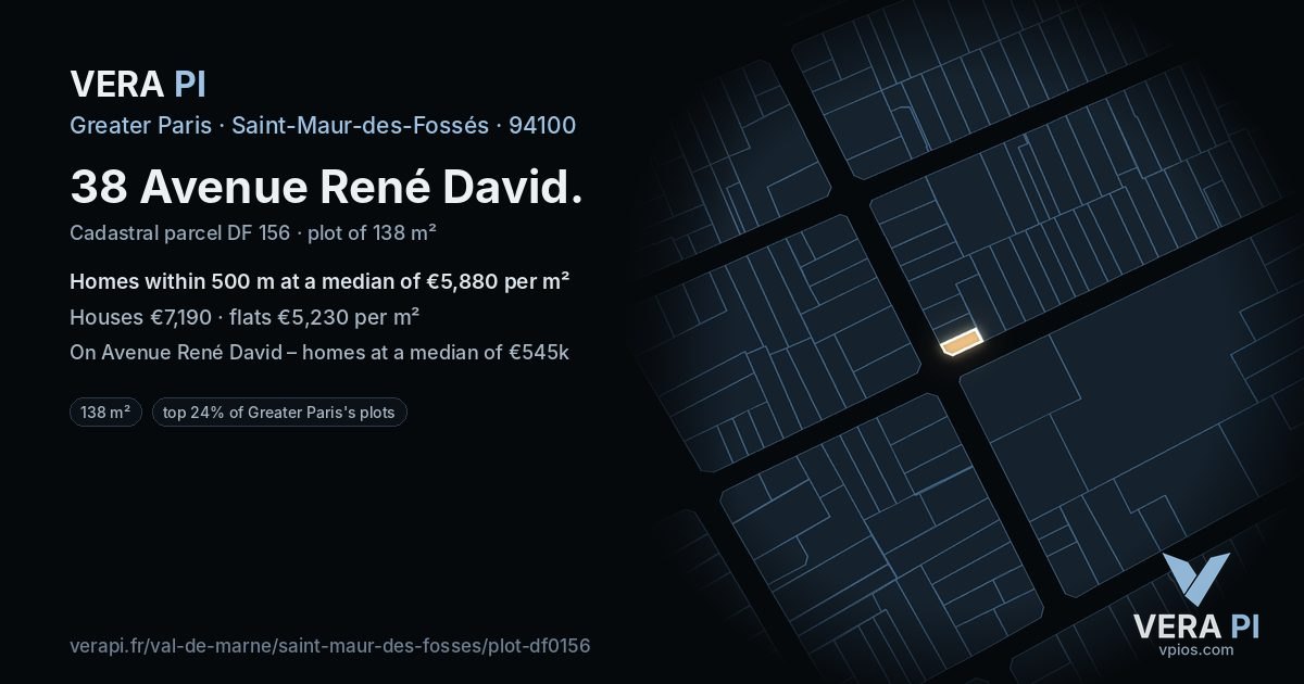 38 Avenue René David, Saint-Maur-des-Fossés at night – the plot lit, the parcels around coloured by the prices near them