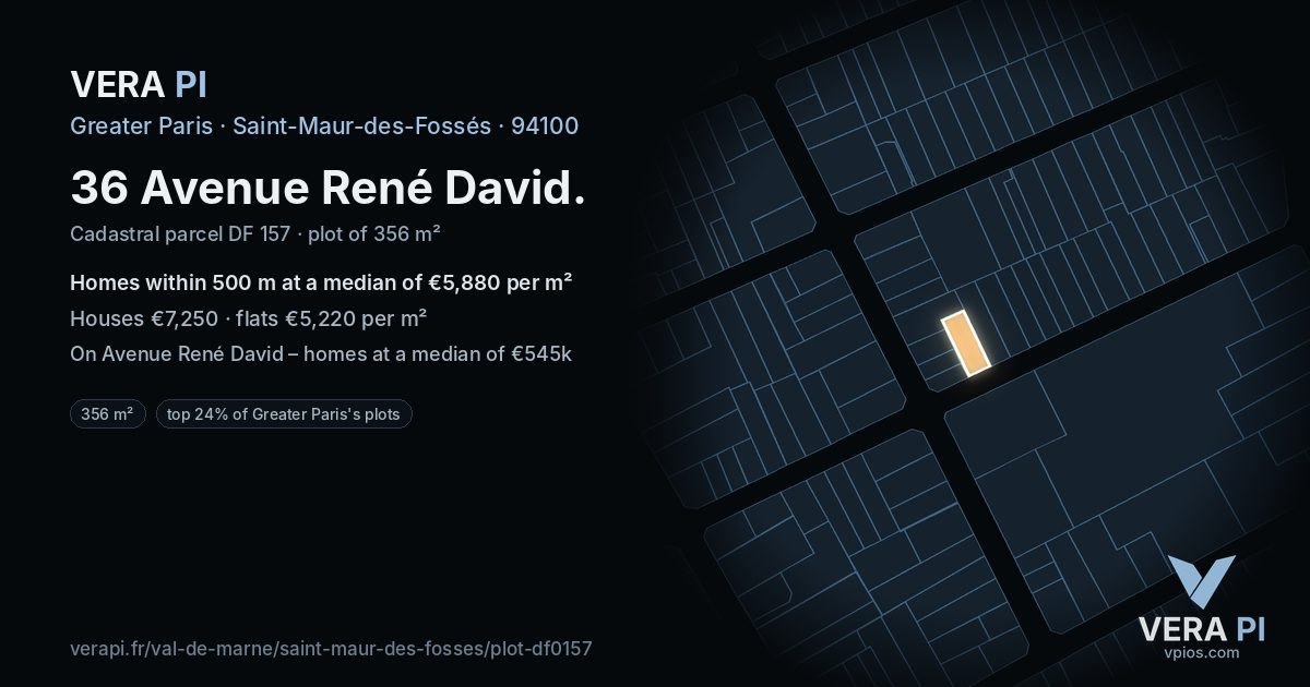36 Avenue René David, Saint-Maur-des-Fossés at night – the plot lit, the parcels around coloured by the prices near them