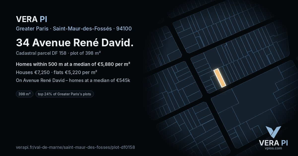34 Avenue René David, Saint-Maur-des-Fossés at night – the plot lit, the parcels around coloured by the prices near them