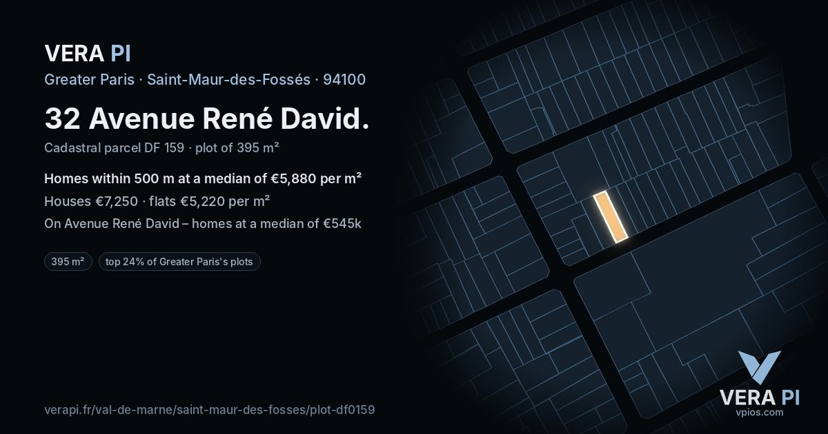 32 Avenue René David, Saint-Maur-des-Fossés at night – the plot lit, the parcels around coloured by the prices near them