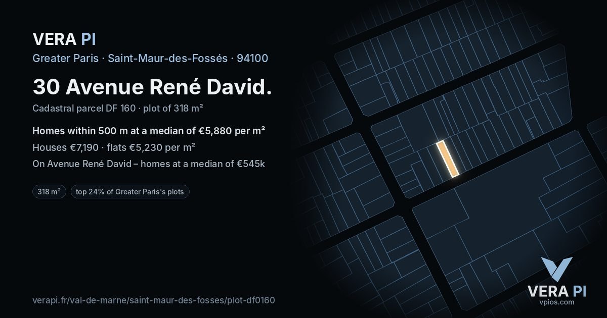 30 Avenue René David, Saint-Maur-des-Fossés at night – the plot lit, the parcels around coloured by the prices near them