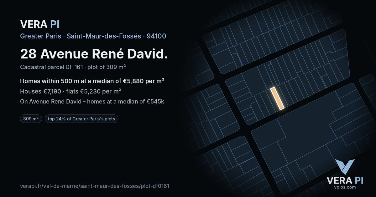 28 Avenue René David, Saint-Maur-des-Fossés at night – the plot lit, the parcels around coloured by the prices near them