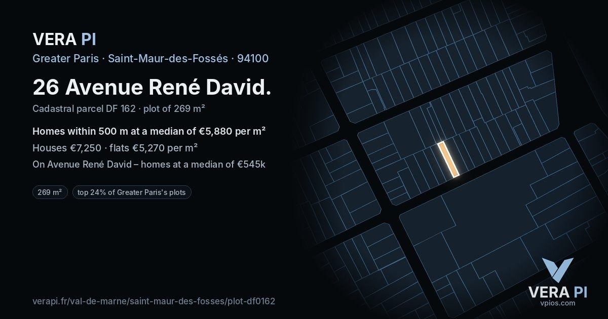 26 Avenue René David, Saint-Maur-des-Fossés at night – the plot lit, the parcels around coloured by the prices near them