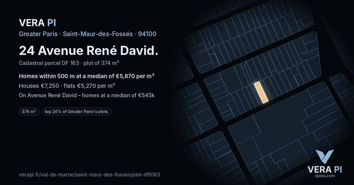 24 Avenue René David, Saint-Maur-des-Fossés at night – the plot lit, the parcels around coloured by the prices near them