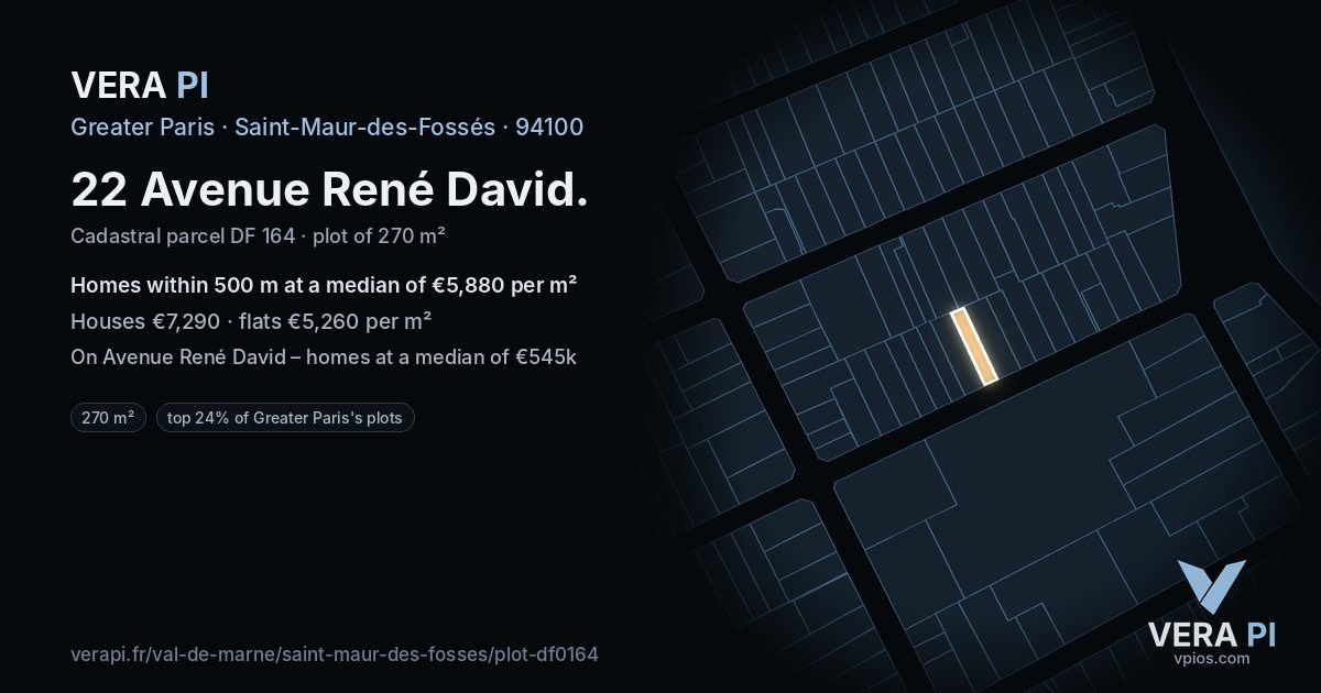 22 Avenue René David, Saint-Maur-des-Fossés at night – the plot lit, the parcels around coloured by the prices near them