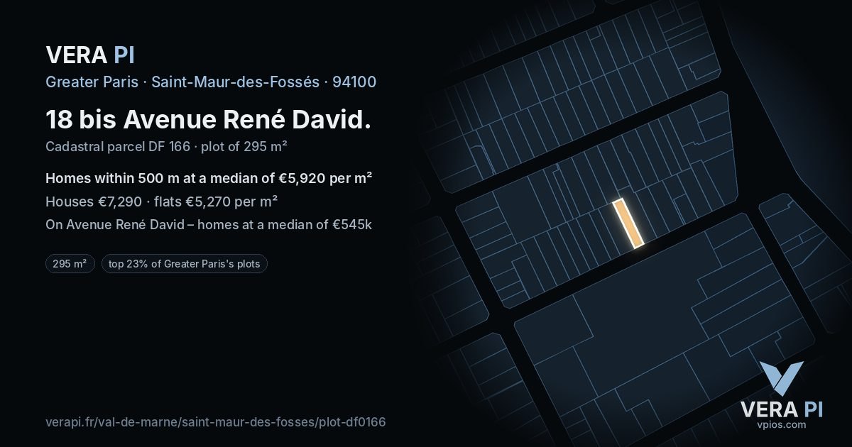 18 bis Avenue René David, Saint-Maur-des-Fossés at night – the plot lit, the parcels around coloured by the prices near them