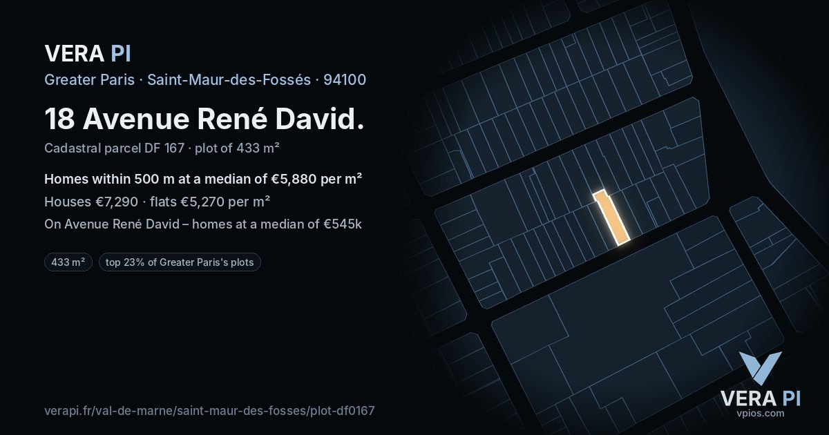 18 Avenue René David, Saint-Maur-des-Fossés at night – the plot lit, the parcels around coloured by the prices near them