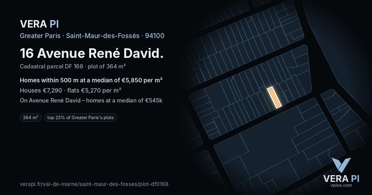 16 Avenue René David, Saint-Maur-des-Fossés at night – the plot lit, the parcels around coloured by the prices near them