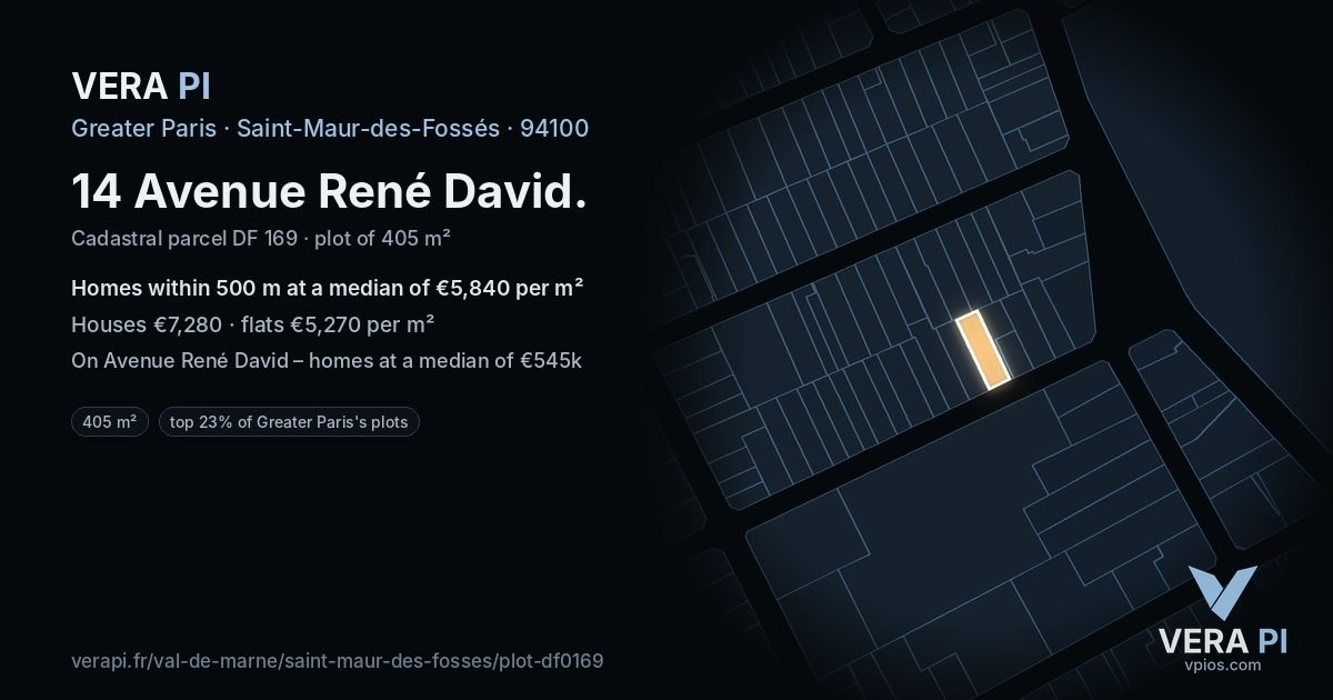14 Avenue René David, Saint-Maur-des-Fossés at night – the plot lit, the parcels around coloured by the prices near them