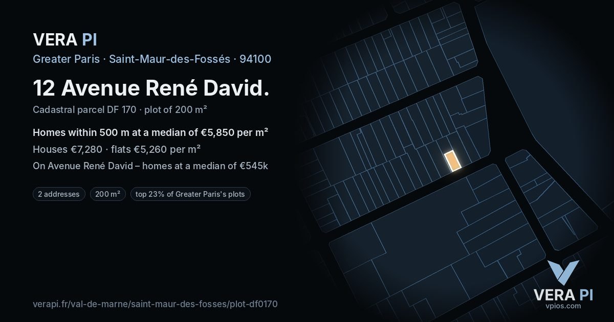 12 Avenue René David, Saint-Maur-des-Fossés at night – the plot lit, the parcels around coloured by the prices near them