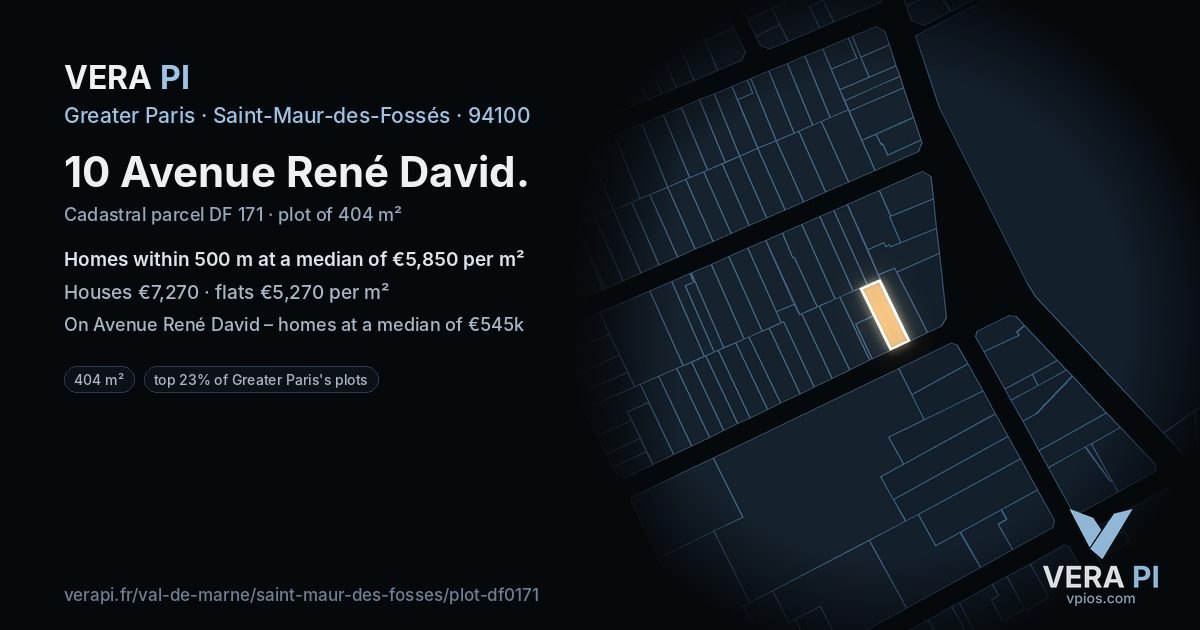 10 Avenue René David, Saint-Maur-des-Fossés at night – the plot lit, the parcels around coloured by the prices near them