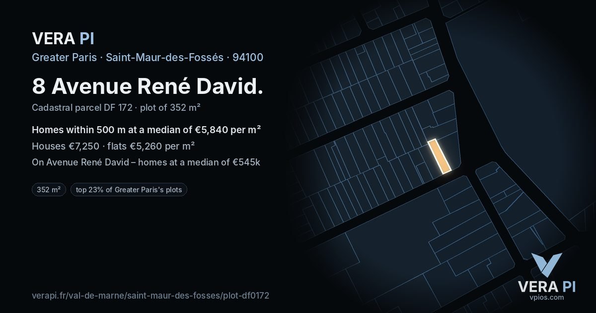 8 Avenue René David, Saint-Maur-des-Fossés at night – the plot lit, the parcels around coloured by the prices near them
