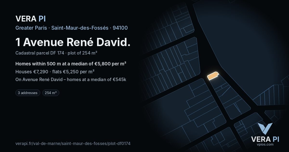 1 Avenue René David, Saint-Maur-des-Fossés at night – the plot lit, the parcels around coloured by the prices near them