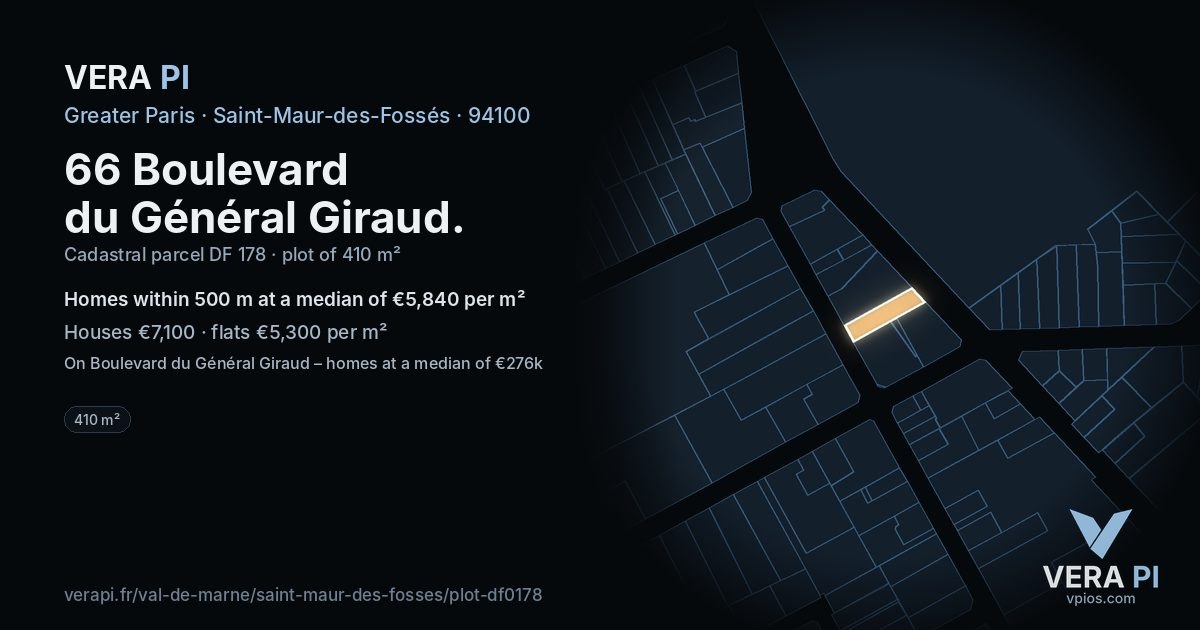 66 Boulevard du Général Giraud, Saint-Maur-des-Fossés at night – the plot lit, the parcels around coloured by the prices near them