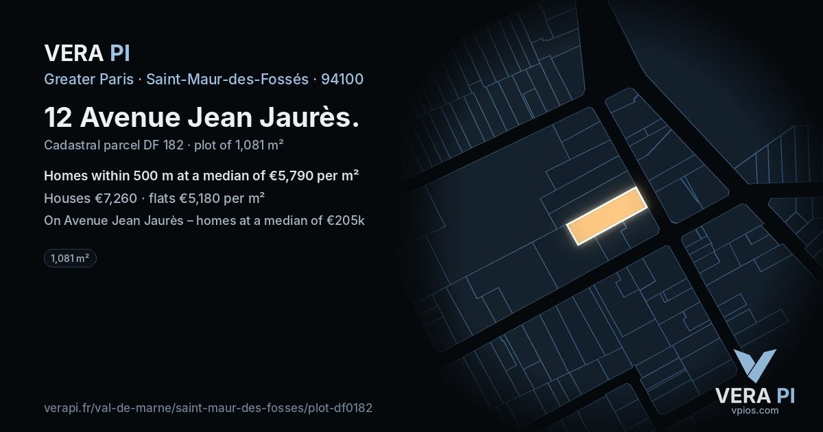 12 Avenue Jean Jaurès, Saint-Maur-des-Fossés at night – the plot lit, the parcels around coloured by the prices near them