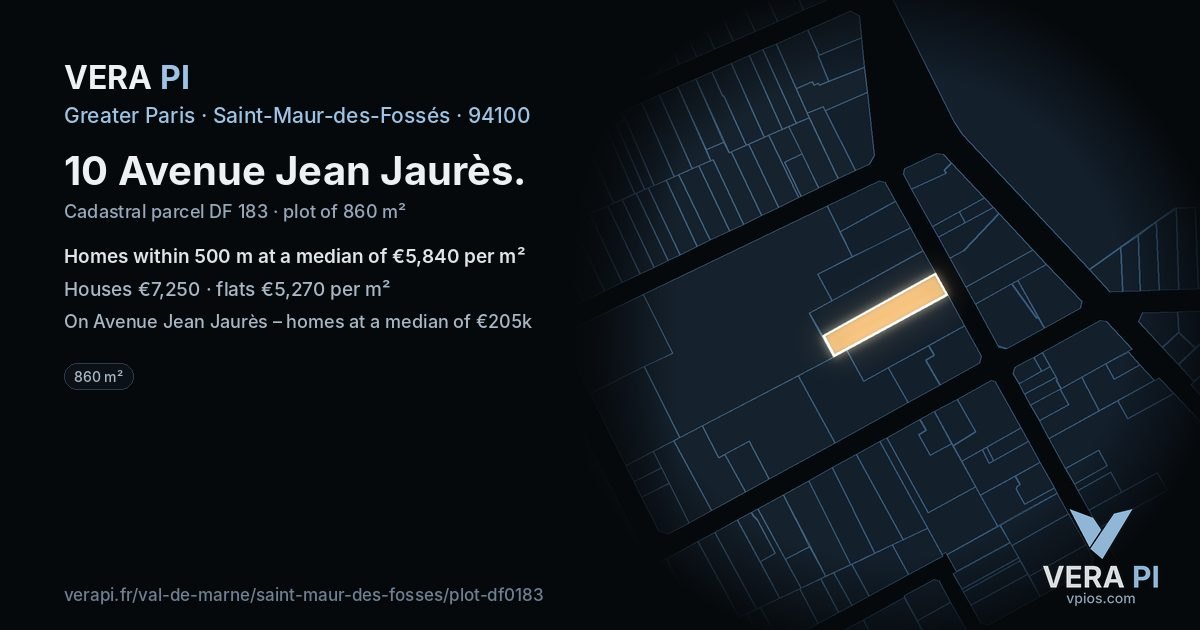 10 Avenue Jean Jaurès, Saint-Maur-des-Fossés at night – the plot lit, the parcels around coloured by the prices near them