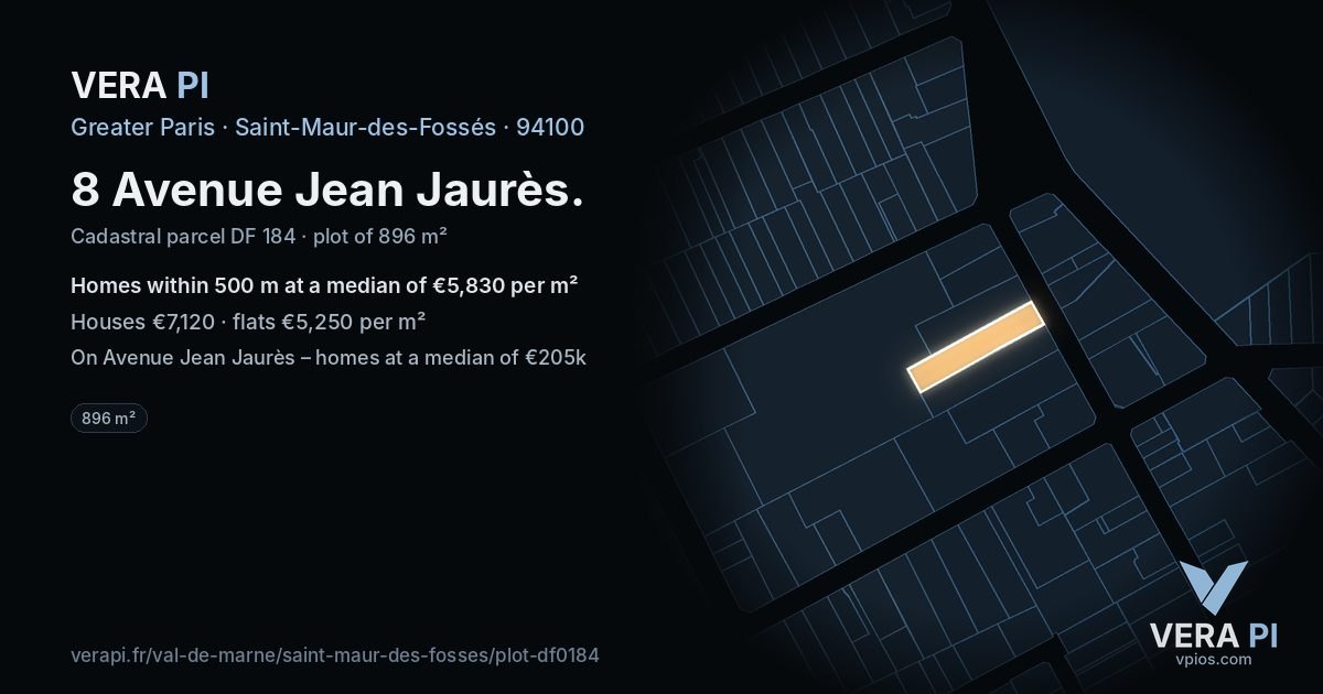 8 Avenue Jean Jaurès, Saint-Maur-des-Fossés at night – the plot lit, the parcels around coloured by the prices near them