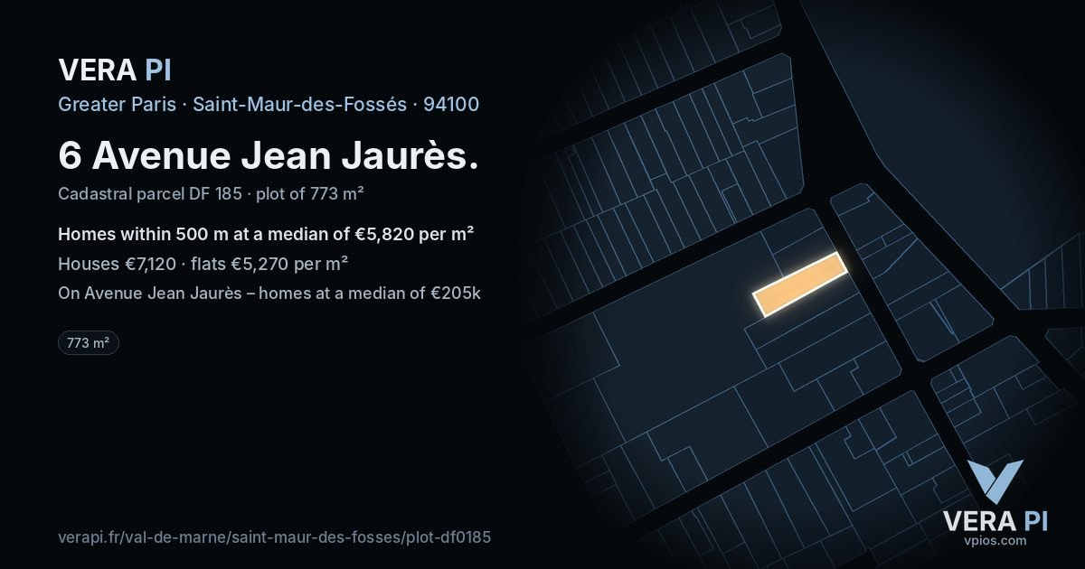 6 Avenue Jean Jaurès, Saint-Maur-des-Fossés at night – the plot lit, the parcels around coloured by the prices near them