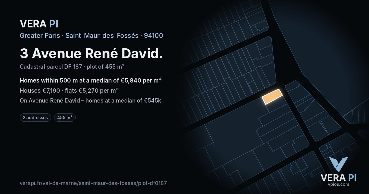 3 Avenue René David, Saint-Maur-des-Fossés at night – the plot lit, the parcels around coloured by the prices near them