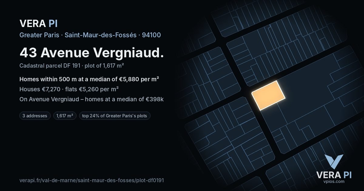 43 Avenue Vergniaud, Saint-Maur-des-Fossés at night – the plot lit, the parcels around coloured by the prices near them