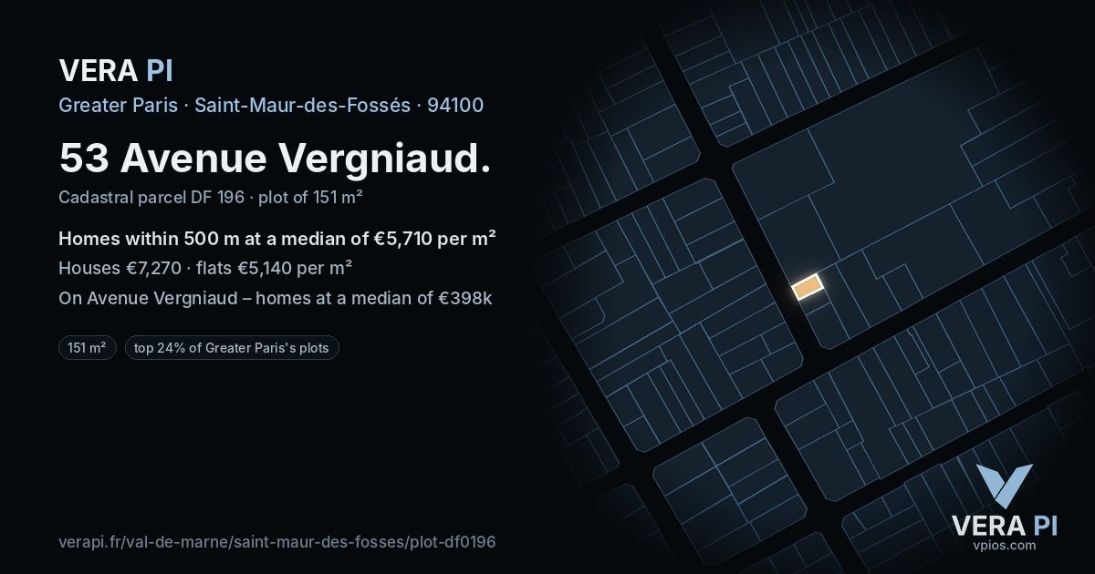 53 Avenue Vergniaud, Saint-Maur-des-Fossés at night – the plot lit, the parcels around coloured by the prices near them