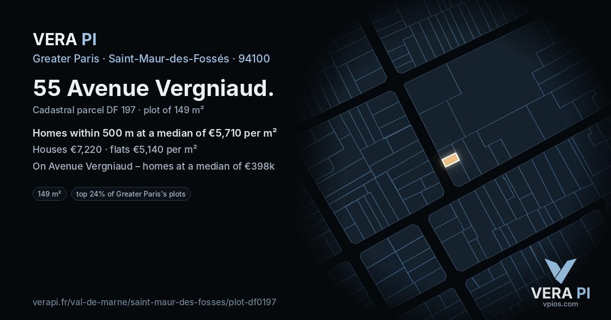 55 Avenue Vergniaud, Saint-Maur-des-Fossés at night – the plot lit, the parcels around coloured by the prices near them
