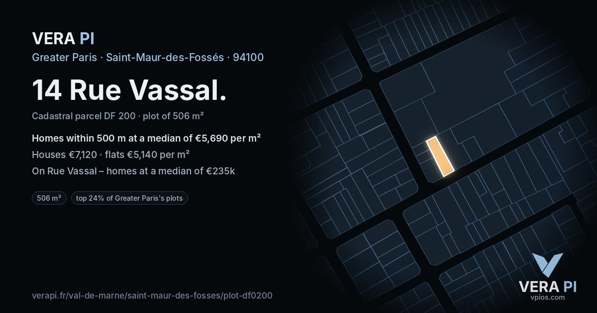 14 Rue Vassal, Saint-Maur-des-Fossés at night – the plot lit, the parcels around coloured by the prices near them