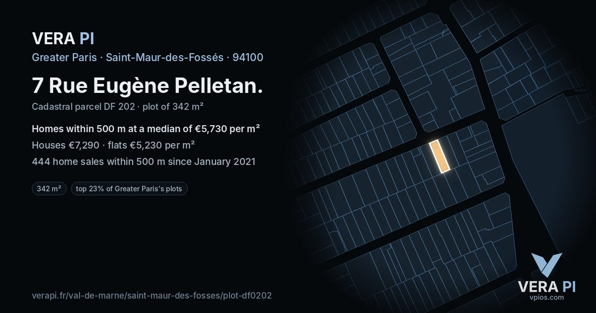 7 Rue Eugène Pelletan, Saint-Maur-des-Fossés at night – the plot lit, the parcels around coloured by the prices near them
