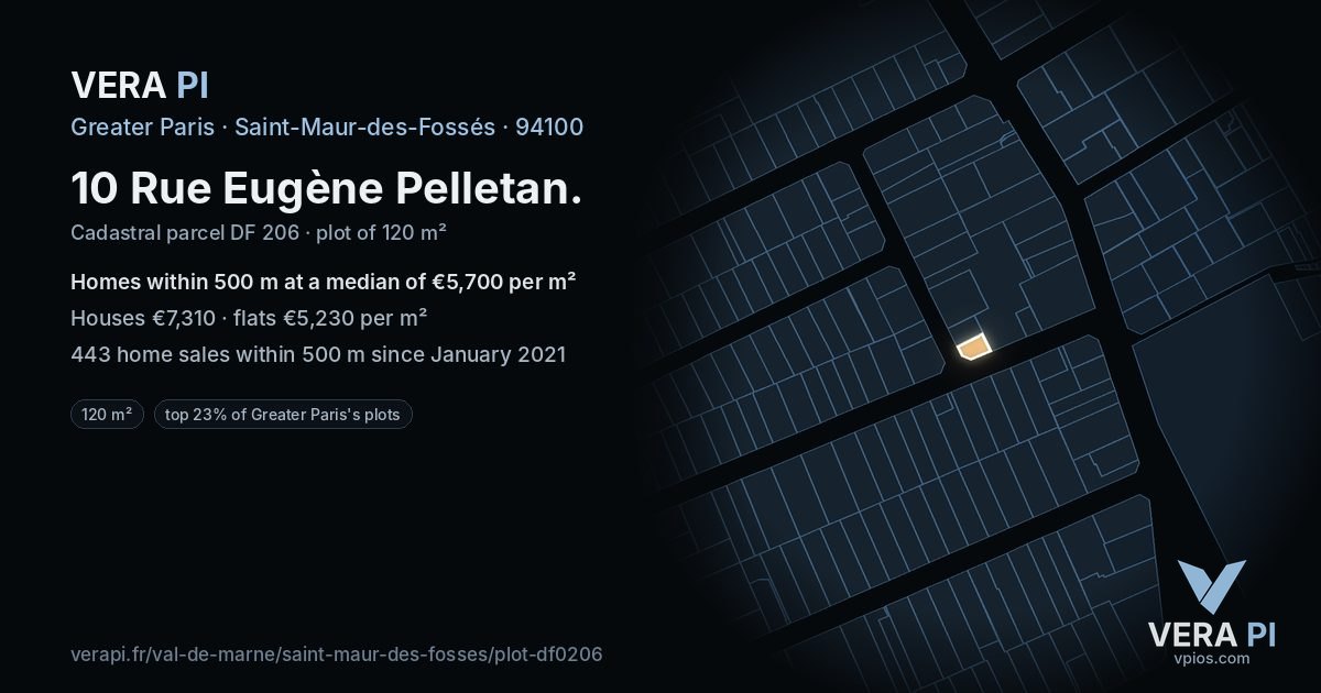 10 Rue Eugène Pelletan, Saint-Maur-des-Fossés at night – the plot lit, the parcels around coloured by the prices near them