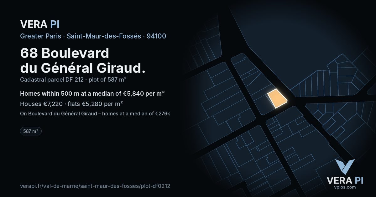 68 Boulevard du Général Giraud, Saint-Maur-des-Fossés at night – the plot lit, the parcels around coloured by the prices near them