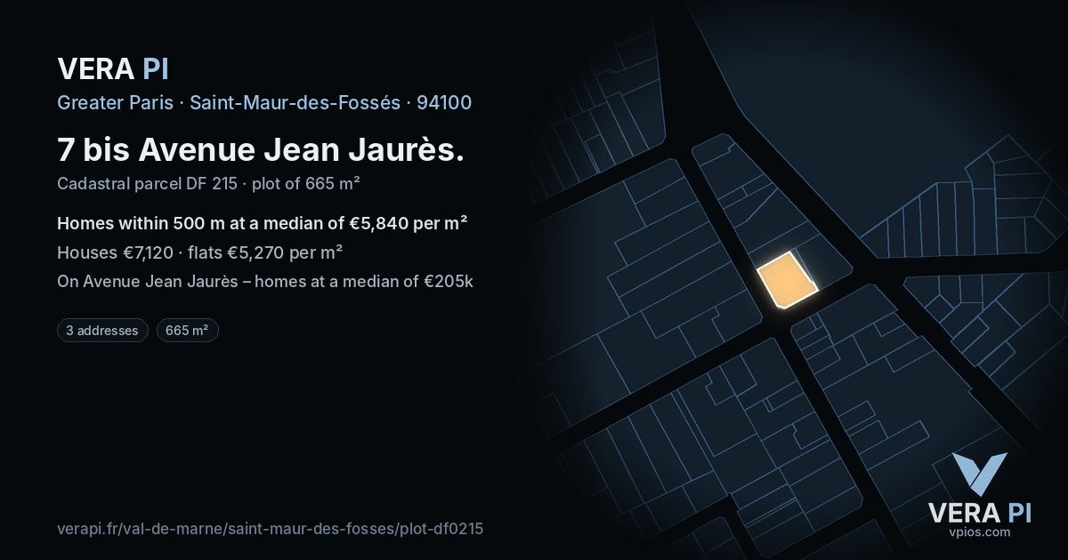 7 bis Avenue Jean Jaurès, Saint-Maur-des-Fossés at night – the plot lit, the parcels around coloured by the prices near them