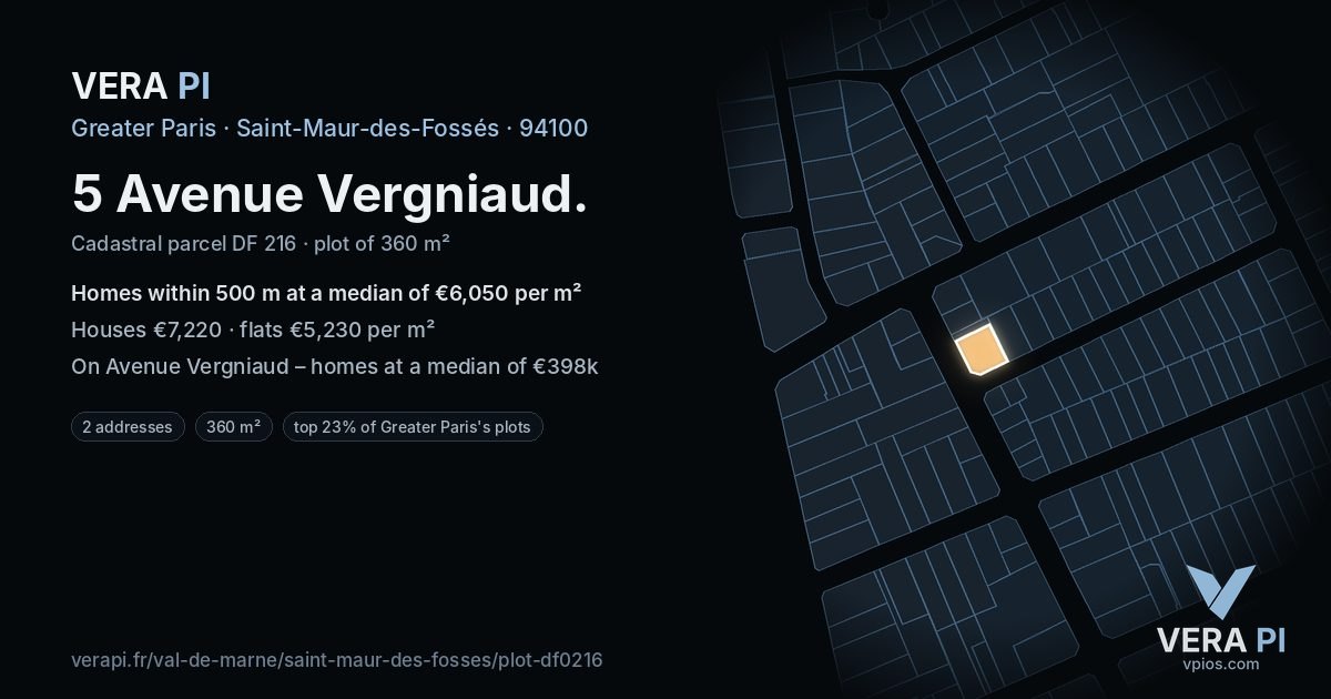 5 Avenue Vergniaud, Saint-Maur-des-Fossés at night – the plot lit, the parcels around coloured by the prices near them