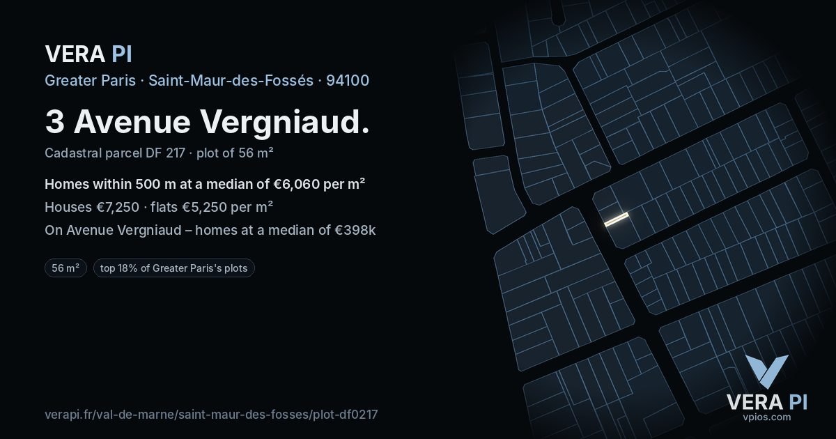 3 Avenue Vergniaud, Saint-Maur-des-Fossés at night – the plot lit, the parcels around coloured by the prices near them