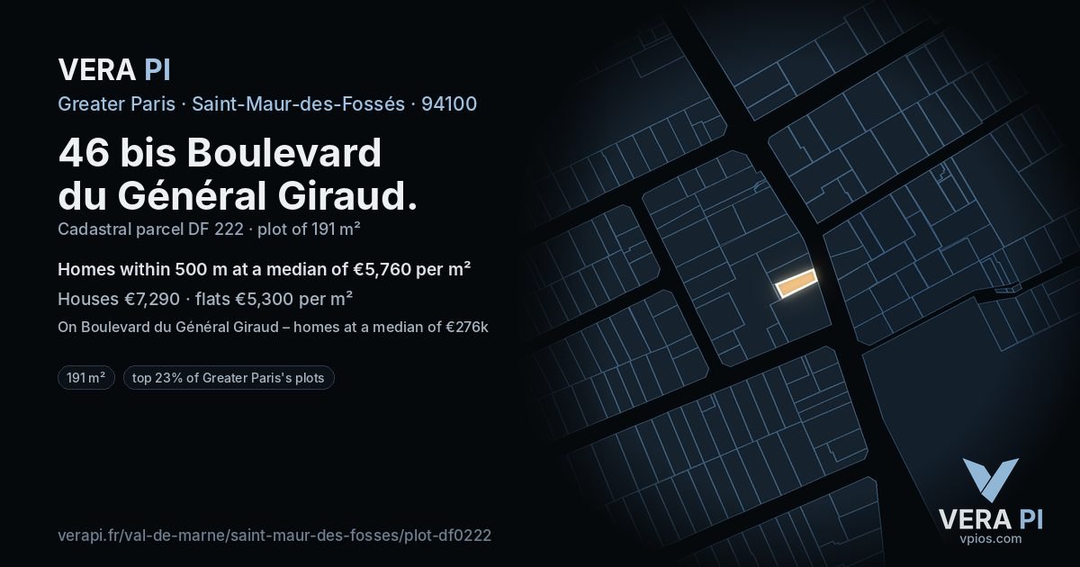 46 bis Boulevard du Général Giraud, Saint-Maur-des-Fossés at night – the plot lit, the parcels around coloured by the prices near them