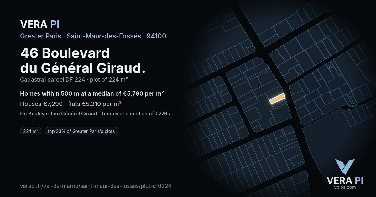 46 Boulevard du Général Giraud, Saint-Maur-des-Fossés at night – the plot lit, the parcels around coloured by the prices near them