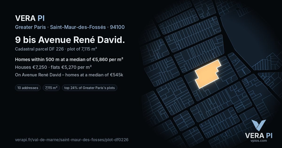 9 bis Avenue René David, Saint-Maur-des-Fossés at night – the plot lit, the parcels around coloured by the prices near them
