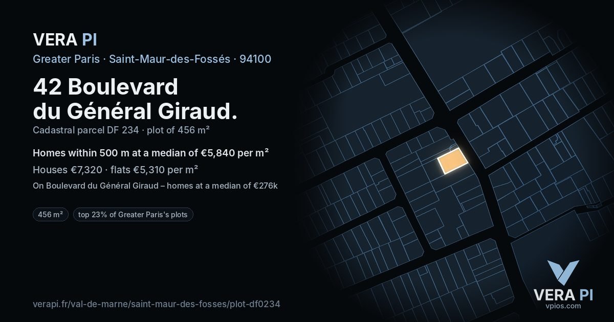 42 Boulevard du Général Giraud, Saint-Maur-des-Fossés at night – the plot lit, the parcels around coloured by the prices near them