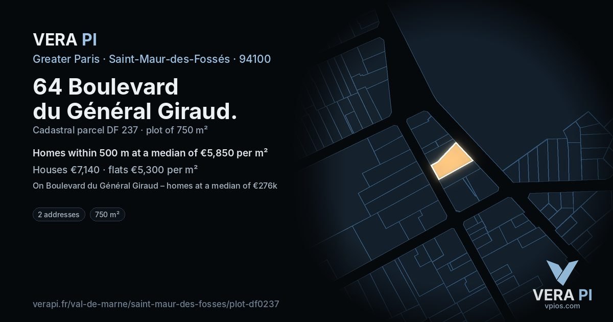 64 Boulevard du Général Giraud, Saint-Maur-des-Fossés at night – the plot lit, the parcels around coloured by the prices near them