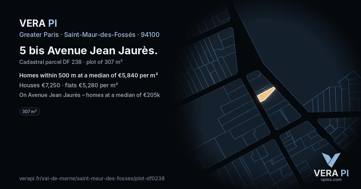 5 bis Avenue Jean Jaurès, Saint-Maur-des-Fossés at night – the plot lit, the parcels around coloured by the prices near them