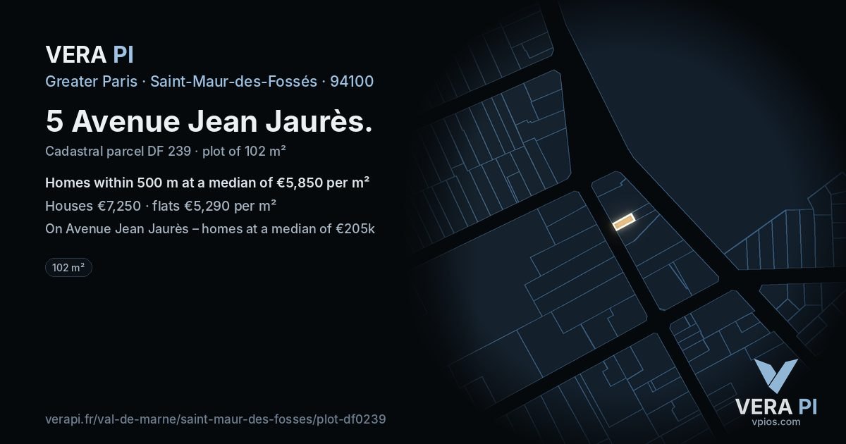 5 Avenue Jean Jaurès, Saint-Maur-des-Fossés at night – the plot lit, the parcels around coloured by the prices near them
