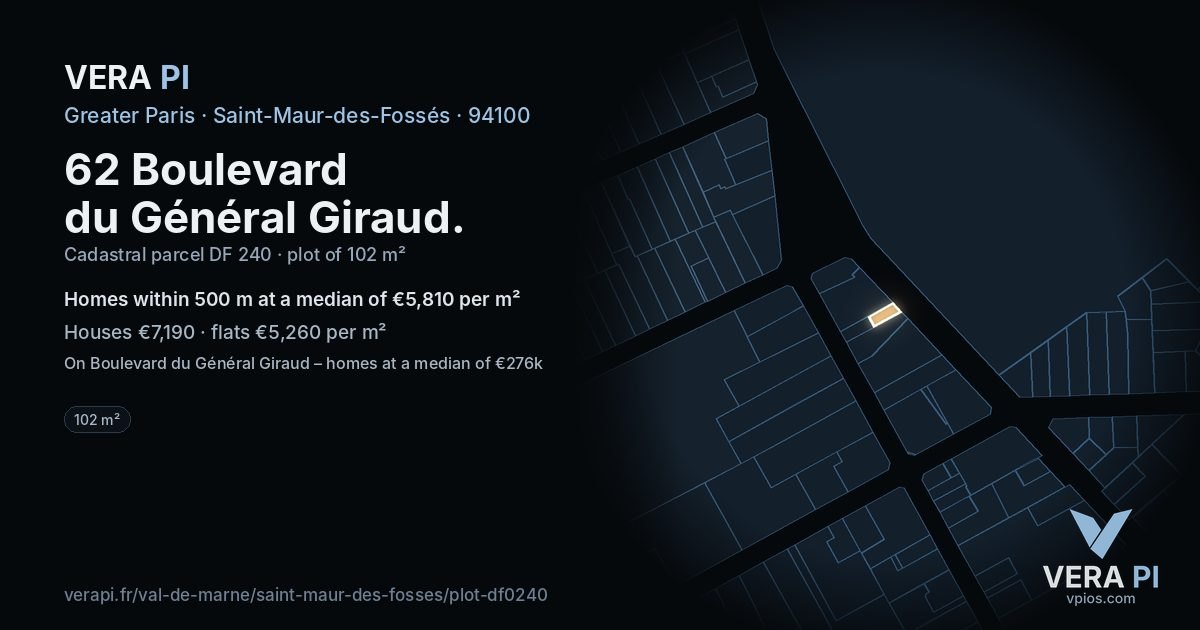 62 Boulevard du Général Giraud, Saint-Maur-des-Fossés at night – the plot lit, the parcels around coloured by the prices near them