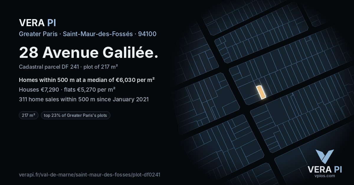 28 Avenue Galilée, Saint-Maur-des-Fossés at night – the plot lit, the parcels around coloured by the prices near them