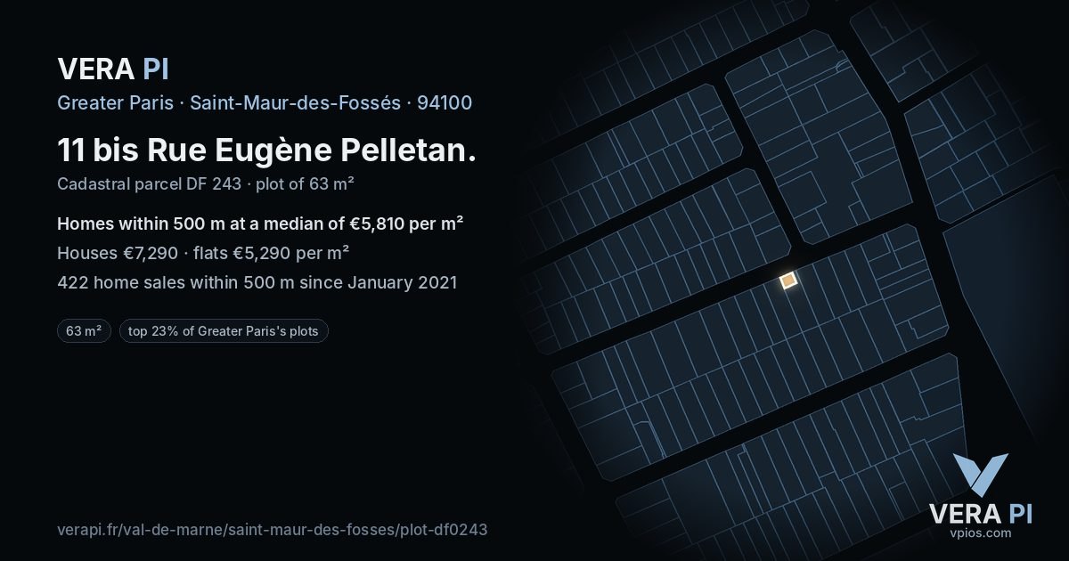 11 bis Rue Eugène Pelletan, Saint-Maur-des-Fossés at night – the plot lit, the parcels around coloured by the prices near them