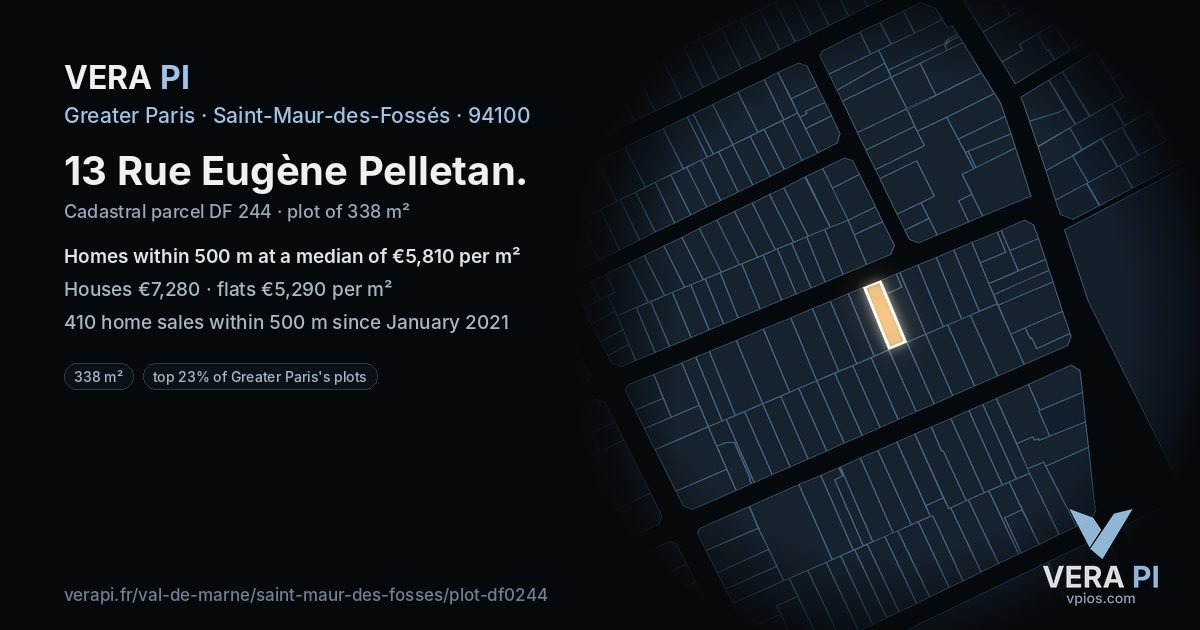 13 Rue Eugène Pelletan, Saint-Maur-des-Fossés at night – the plot lit, the parcels around coloured by the prices near them